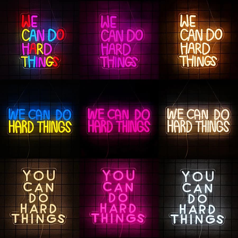 Insegna al Neon 'We Can Do Hard Things', Citazioni Motivazionali, Luce LED al Neon per Decorazione Murale, Aula, Camera da Letto, Biblioteca, Ufficio, Regali