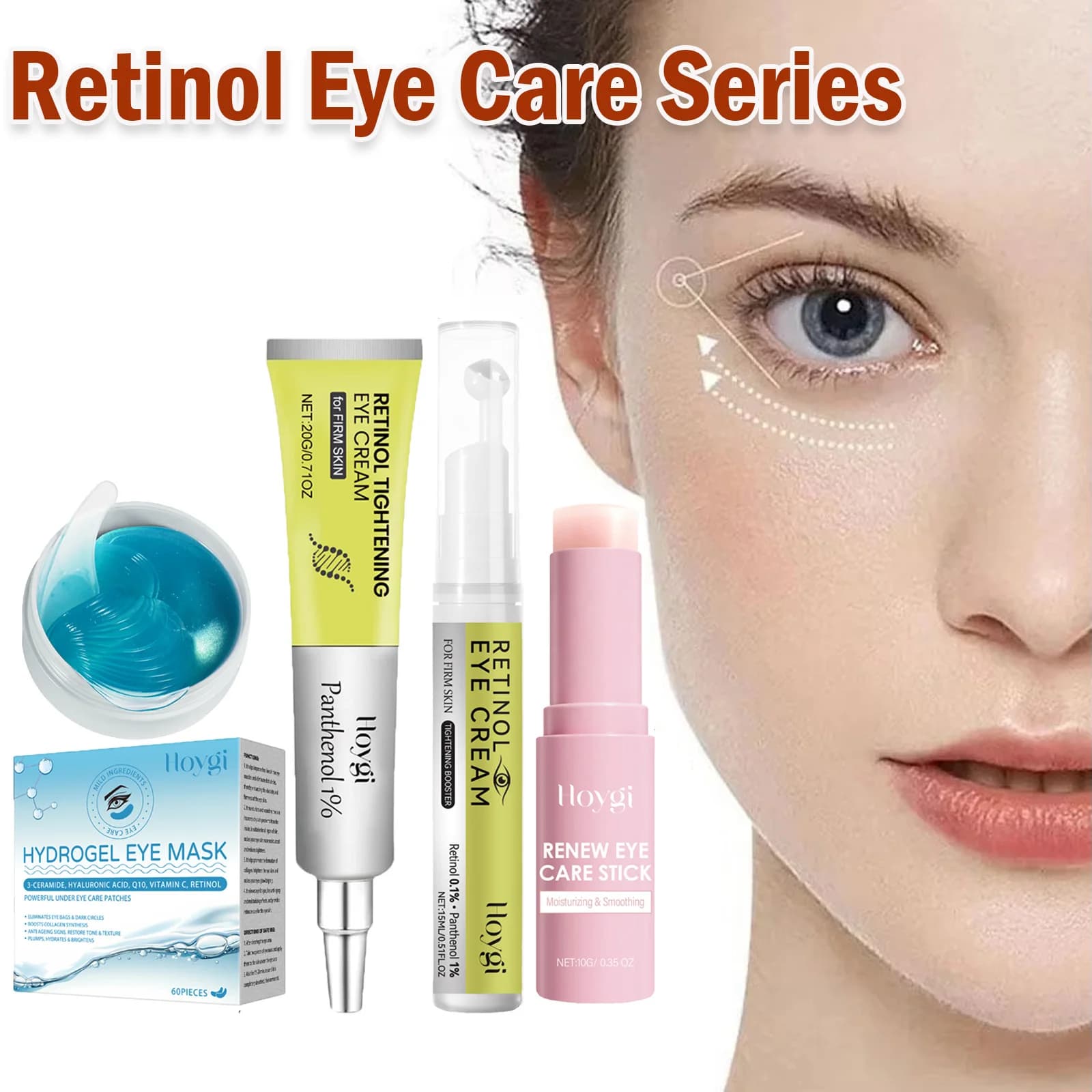 Serie Retinol Eye Care: Siero Contorno Occhi Antirughe in Stick e Patch per Occhiaie, Rughe, Rassodante e Idratante