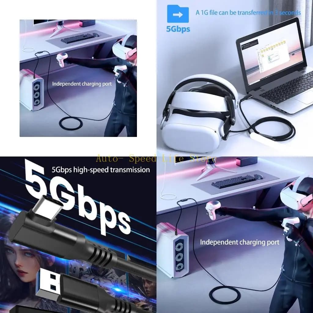 02DA Extended 5m Link Cord Featuring Dedicated Charging Port USB C Data Transmission