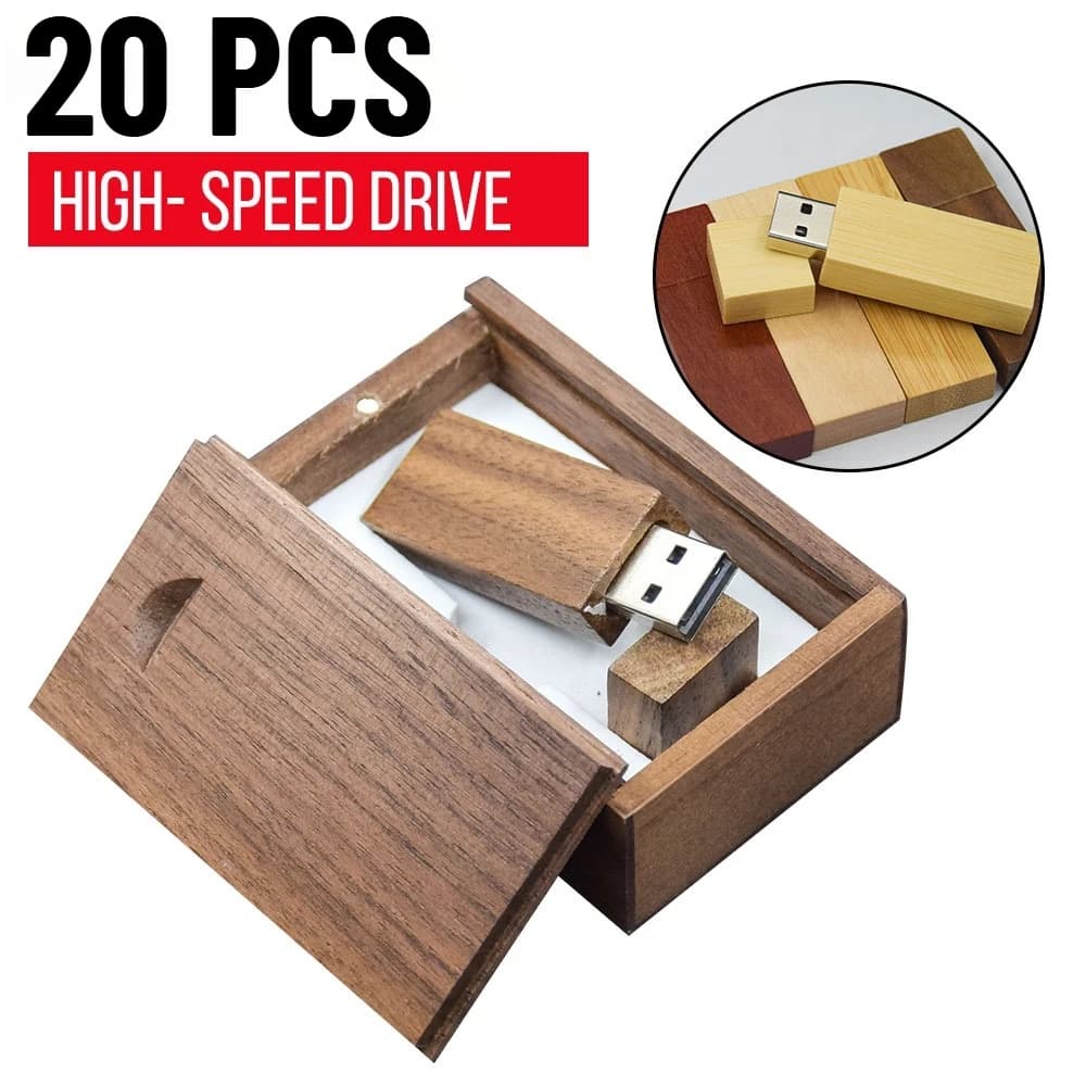 20 pz/lotto Chiavetta USB in Legno Naturale per Aziende, Pendrive Girevole 4GB 8GB 16GB 32GB 64GB, Memory Stick con Logo Personalizzato Gratuito