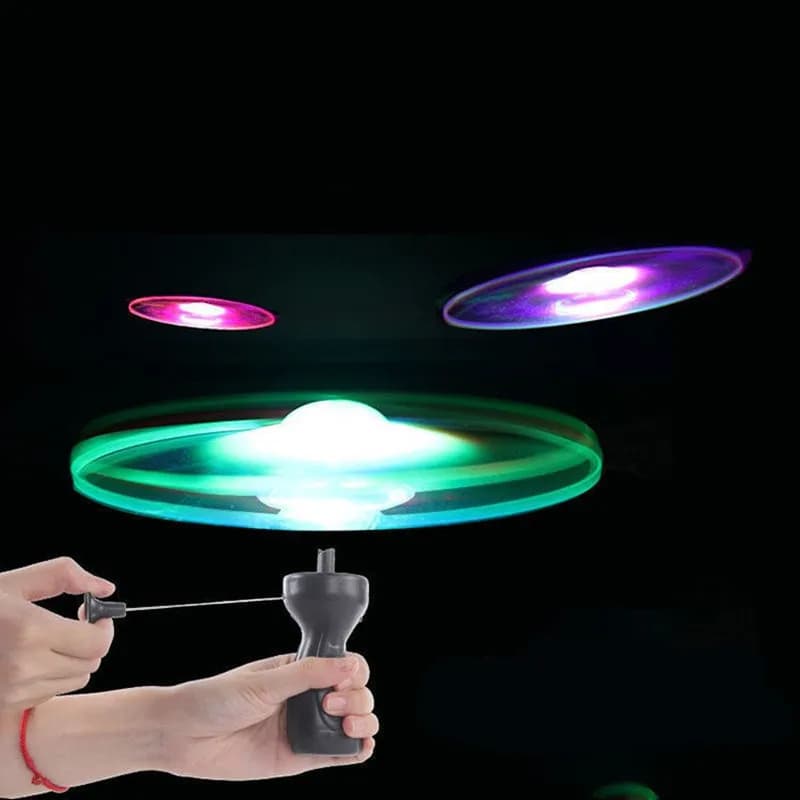 Children's Sports Pull Line Flat Toys Open Air Fun Rotating Flying Toy LED Light Processing Flash Flying Toy for Parks Beach