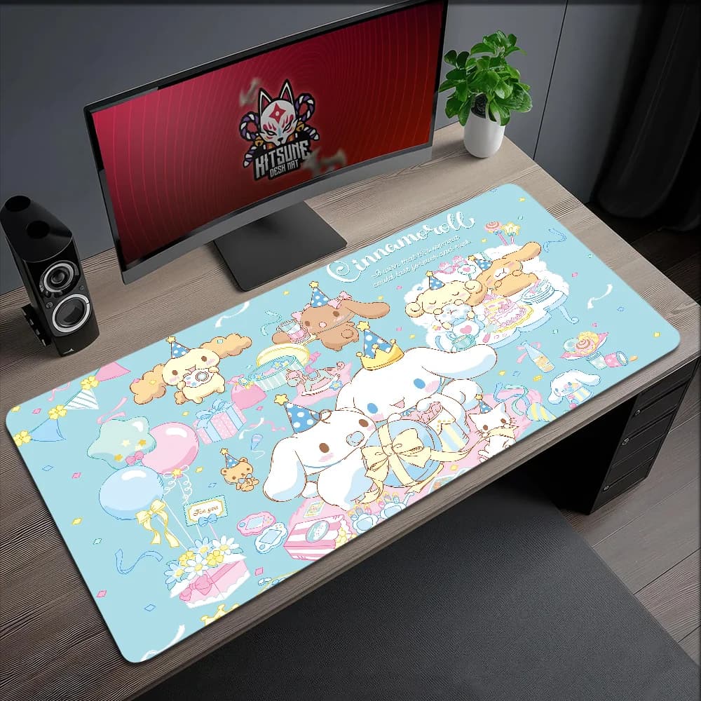 Tappetino per mouse antiscivolo con bordi cuciti Cinnamoroll, per ufficio, kawaii, per studenti, da gaming, spesso, grande, per scrittura, carino, con cuscino