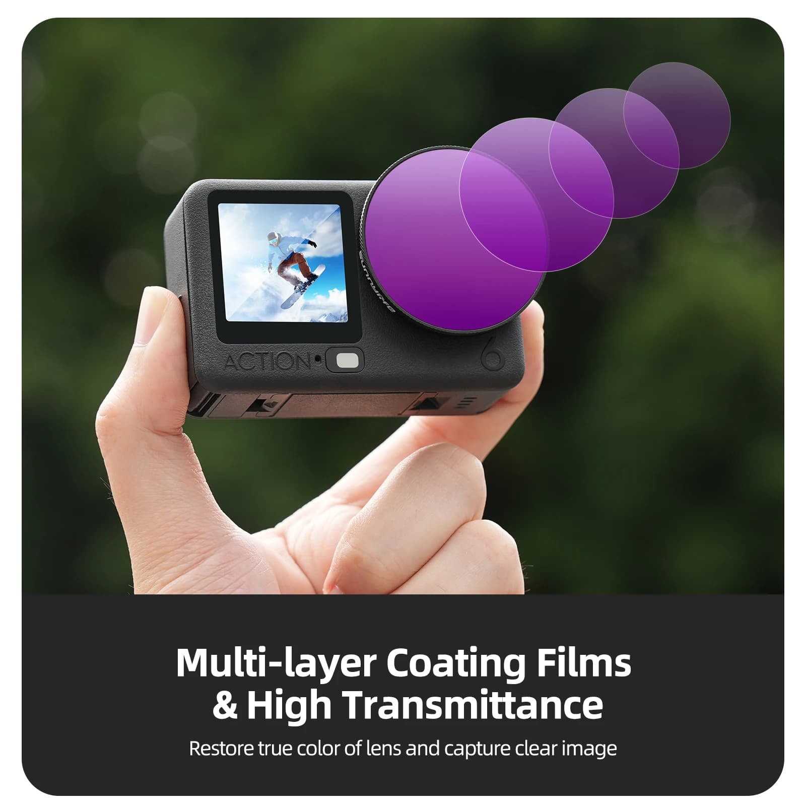 Sunnylife Per DJI Osmo Action 6 Set di Filtri UV/CPL/ND Filtro Polarizzatore per Lenti Filtri in Vetro Ottico HD Accessori per Fotocamera
