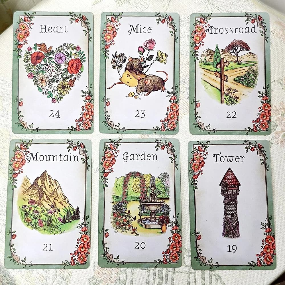 Floraneum Lenormand Tarocchi Oracle 9*6 cm 36 Carte Lenormand Illustrazioni impreziosite da un decoro fiorito