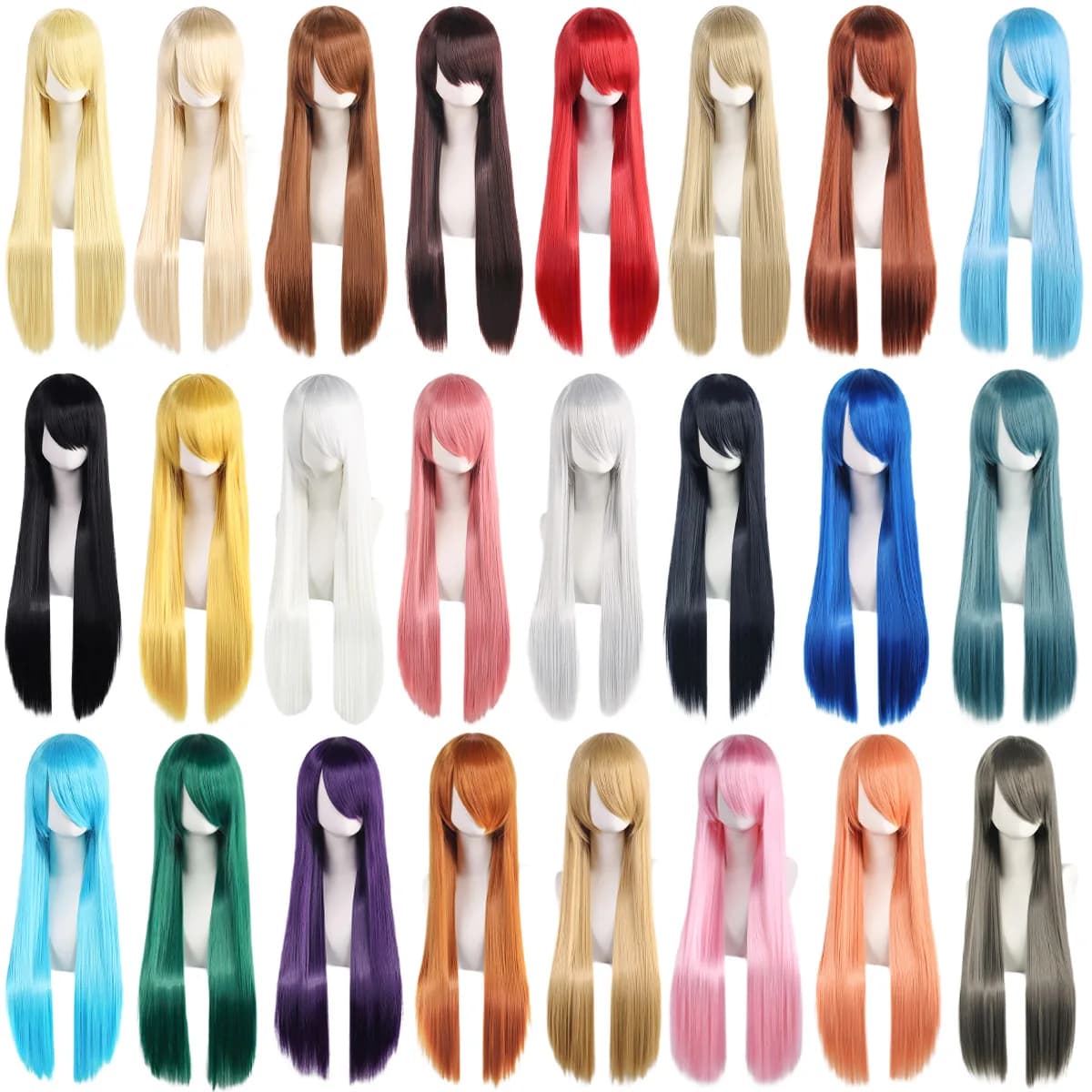 Cosplay Wigs purple white synthetic 80 cm Long green wig straight silver wig Lolita pink wig with fringe