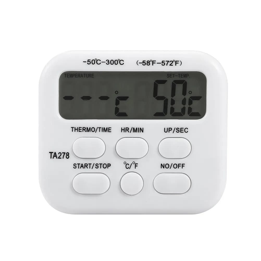Ta278 Digital Stainless Steel Food Thermometer with Alarm Timer Function for Bbq Grilling Roasting Baking Smoking
