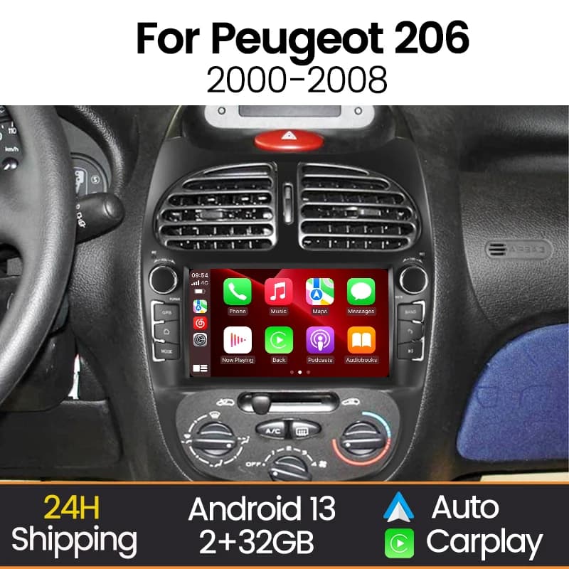 MEKEDE Autoradio Android 7" Din per Peugeot 206 206CC 206SW 2000-2008 con Carplay, WIFI, Lettore Multimediale Video per Auto