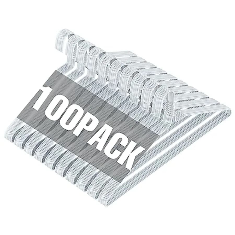 Wire metal hanger, 100 pieces packaging, for clothes, coats, shirts, pants, skirts of standard size, space saving, anti-slip, 16 inches, 12 inches
