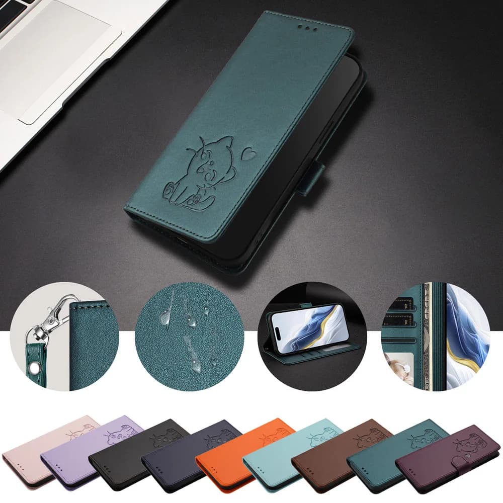 Custodia in pelle simpatico gatto per POCO X3 X4 X5 X6 X7 NFC Pro Neo C40 C50 C51 C55 C61 C65 C71 C75 Slot per schede Flip Portafoglio Copertina del libro