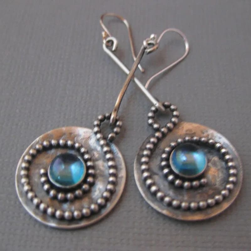 Nuovi orecchini geometrici rotondi blu con pietre preziose affascinanti per la mamma, gioielli vintage con nappa europea per le donne