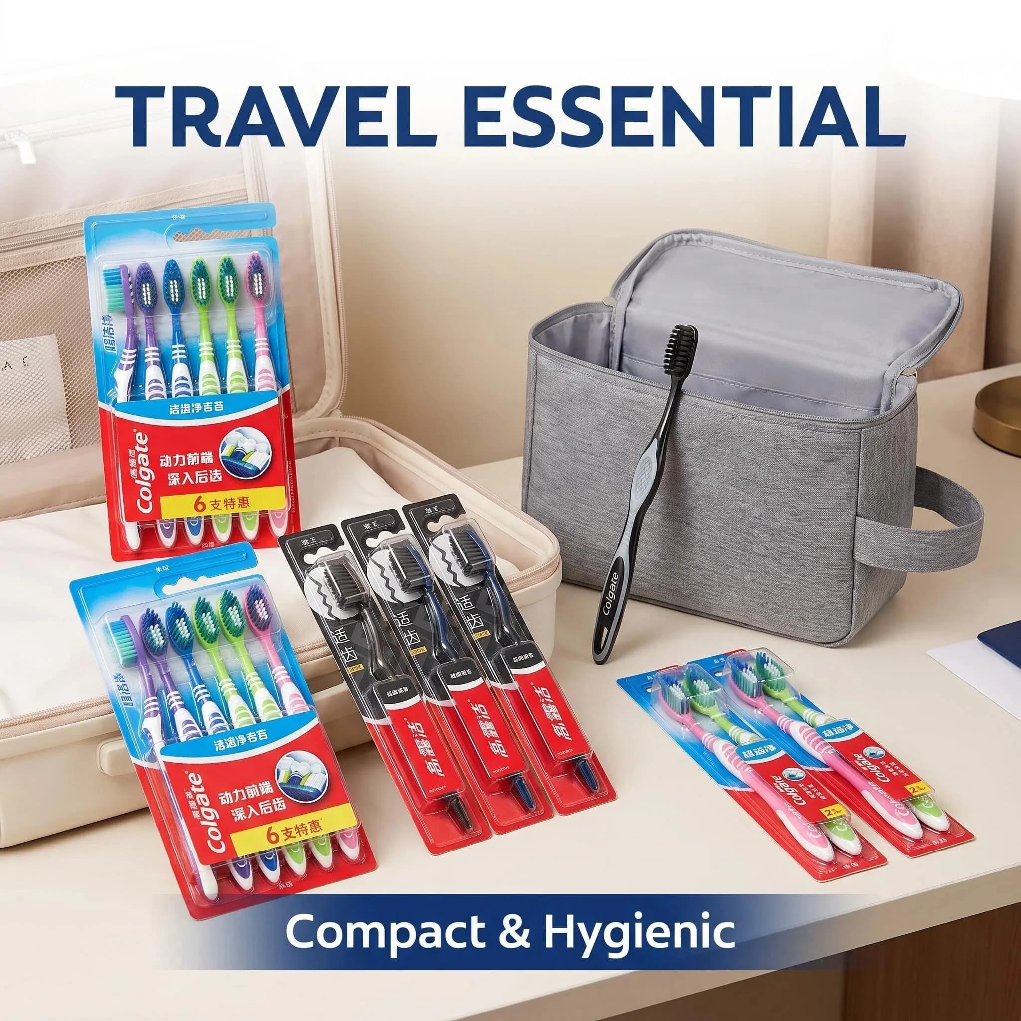 Colgate 24PCS Toothbrush Bulk Pack Mixed Styles Soft Charcoal & Medium Bristle Deep Clean Tongue Brush Family Hotel Wholesale