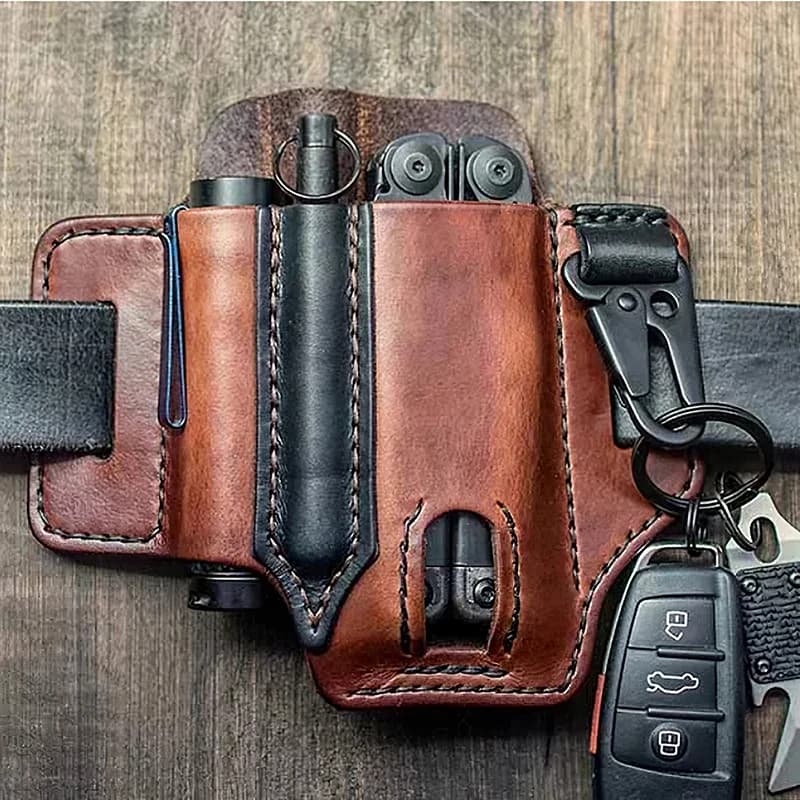 Marsupio tattico con cintura per attrezzi in pelle, marsupio multitasche per attrezzi da caccia da campeggio all'aperto, multiutensile