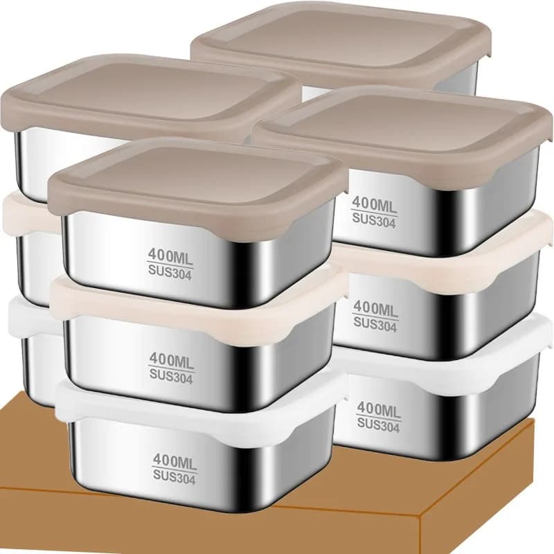 Contenitore per il pranzo in acciaio inossidabile 304 Contenitore per la preparazione dei pasti per uso alimentare Contenitore per alimenti sani per ufficio con coperchio in silicone a prova di perdite da 400 ml
