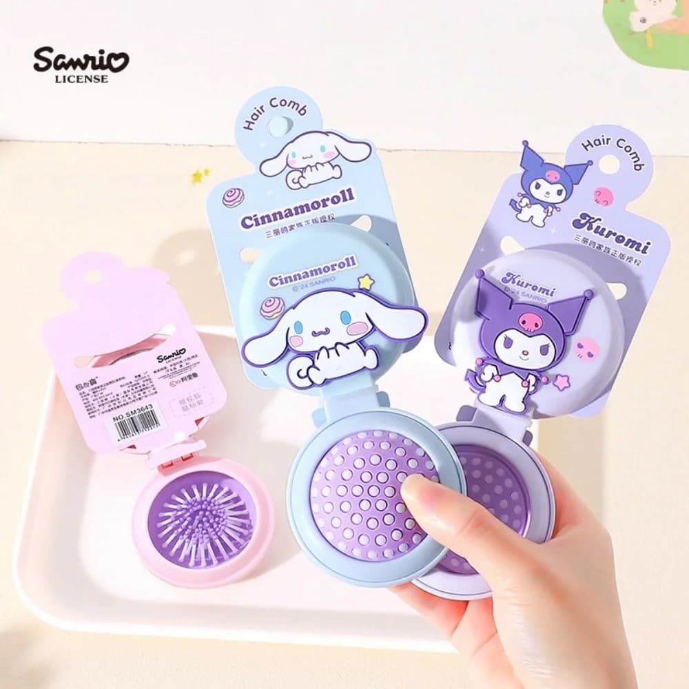 Pettine Originale Sanrio Hello Kitty Kuromi My Melody, Pettine Pieghevole Portatile con Specchio, Regalo per Ragazze