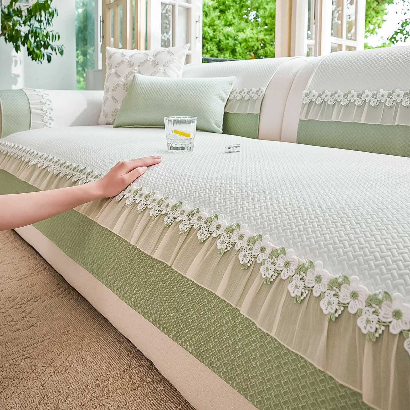 Summer Ice Silk Sofa Cushion Cool Living Room 2026 New Straight Row One-Piece Fixed Non-Slip Shaped Cooler for Enhanced Comfort