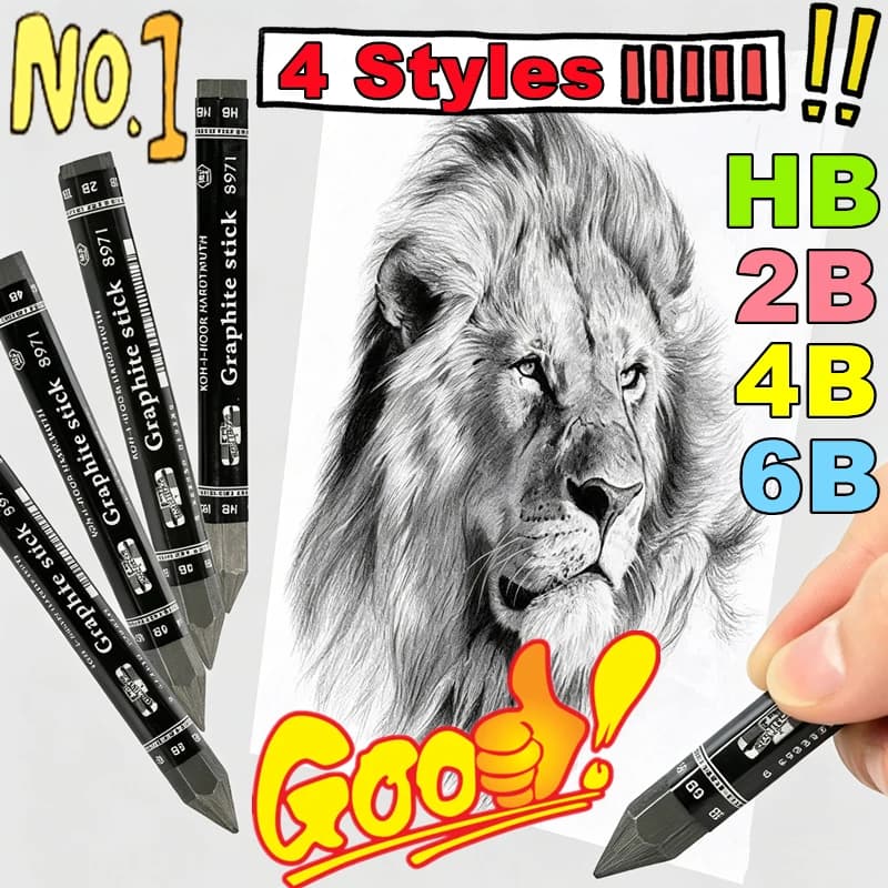 New Woodless Hexagonal Graphite Stick Pencil HB/2B/4B/6B Bold Black Charcoal Art Student Sketch Painting Graphite Pen Art Supply