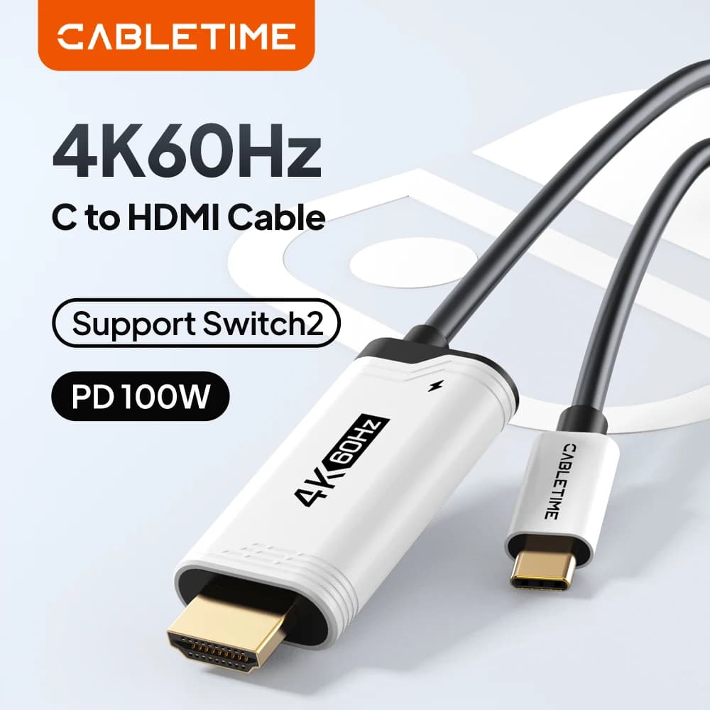 CABLETIME PD 100W cable from USB C to HDMI 4K@60Hz, Type C to HDMI adapter, Perfect for Nintendo Switch/OLED, Switch 1/2, PS4, PS5