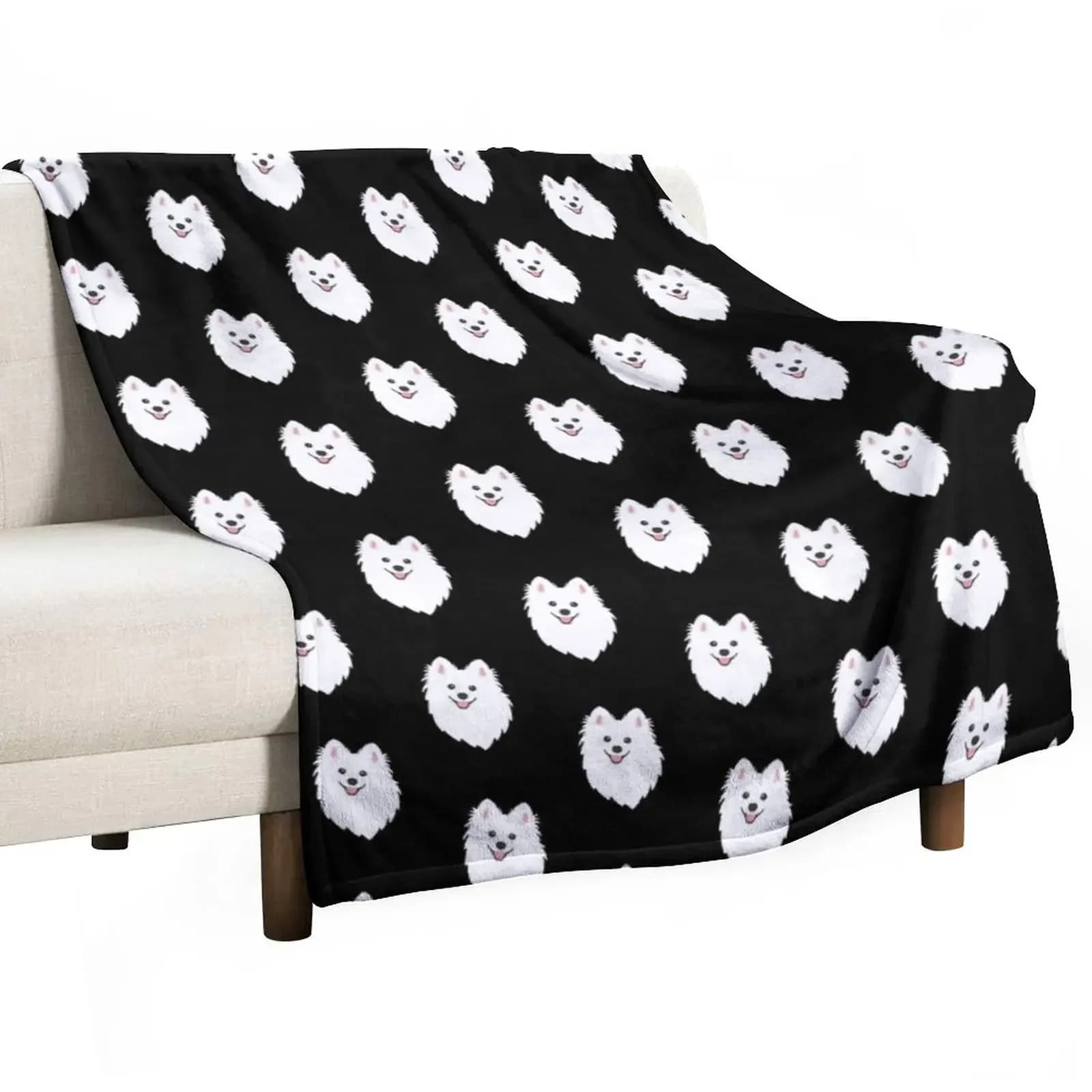 Strano cucciolo di cane Spitz bianco-coperta nera carbone coperta turistica coperte e plaid