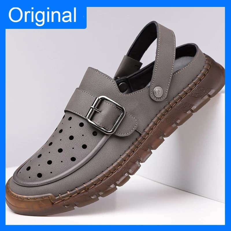 Sandali da Uomo Estivi Comodi per Esterni e Spiaggia, Scarpe Acquatiche Leggere ad Asciugatura Rapida in Pelle Cucite a Mano, Sandali Casual da Uomo Taglie Forti