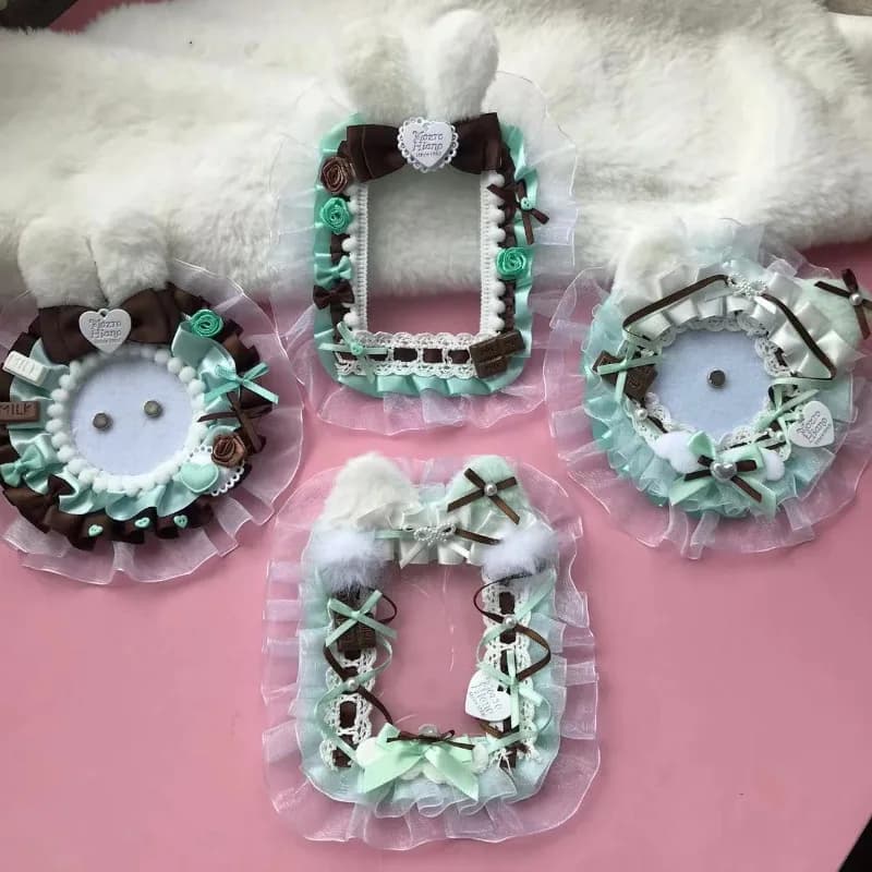 Porta Fotocard con Orecchie di Coniglio, Base per Badge con Fiocco in Pizzo e Caramella alla Menta, Decorazione Interna per Itabag, Stile Kawaii Lolita, Portatile