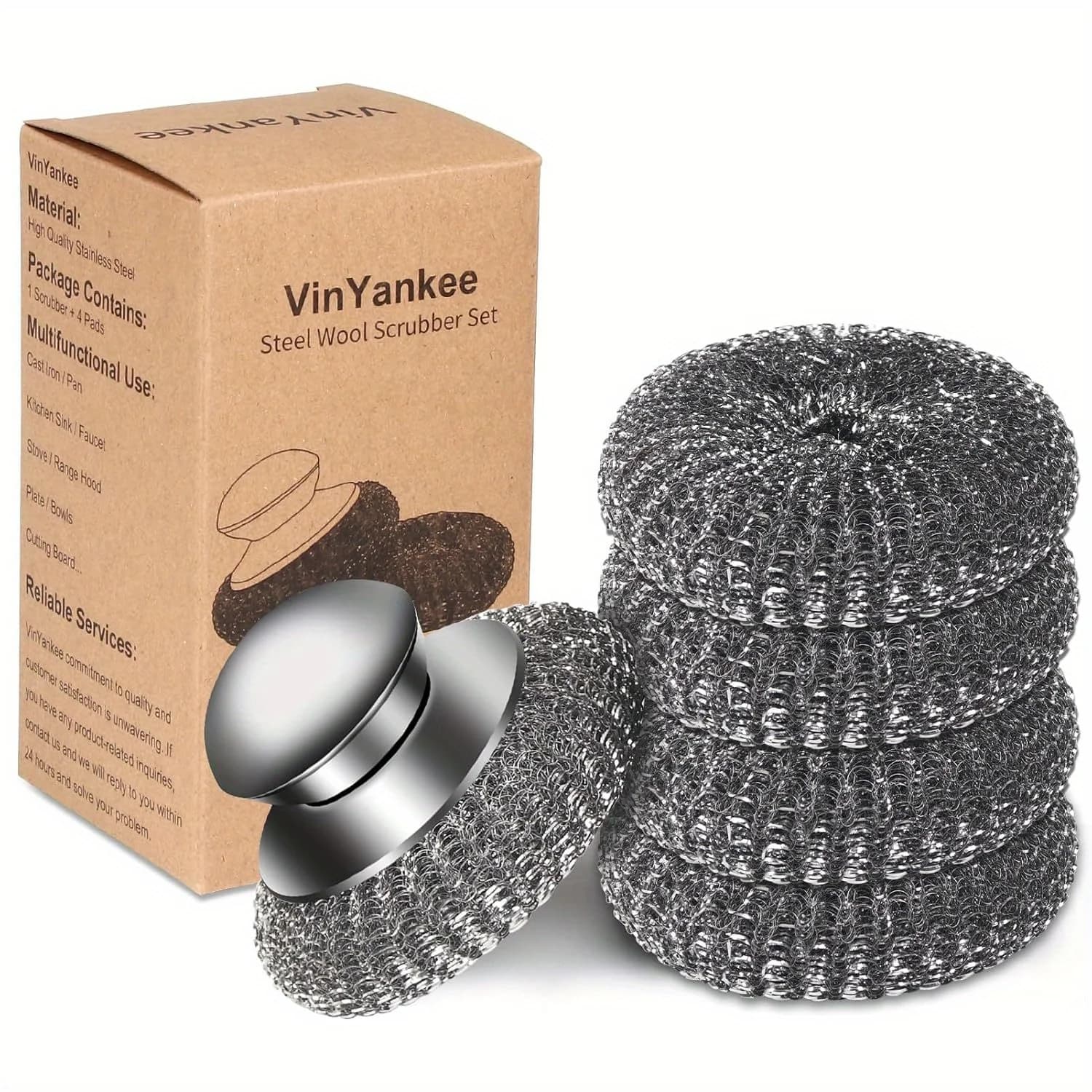 Spazzola per pentole in acciaio inossidabile con manico, robusta sfera in metallo per lavare i piatti, 5 pezzi, detergente purificante in metallo per cucina fq4390-fro