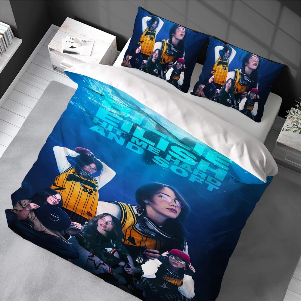 Set Copripiumino E-EilishS Singer B-BillieS Morbido e Confortevole, 3 Pezzi, Estivo, per Studenti, Dormitorio, Casa, Culla, Venditore di Biancheria da Letto