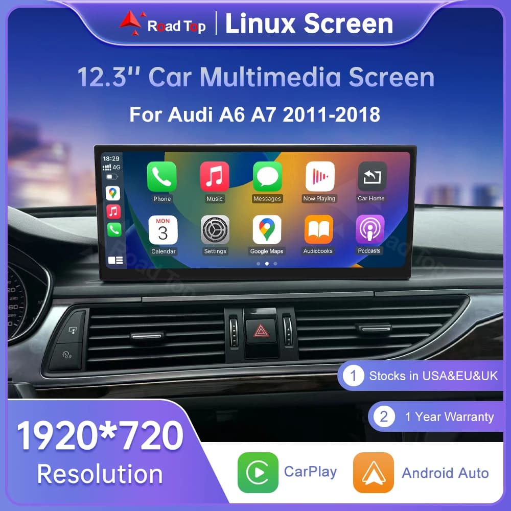 Road Top 12.3 "Schermo Linux Per Audi A6 C6 A7 C7 2011-2018 con Wireless CarPlay Android Auto Airplay Autoradio Lettore