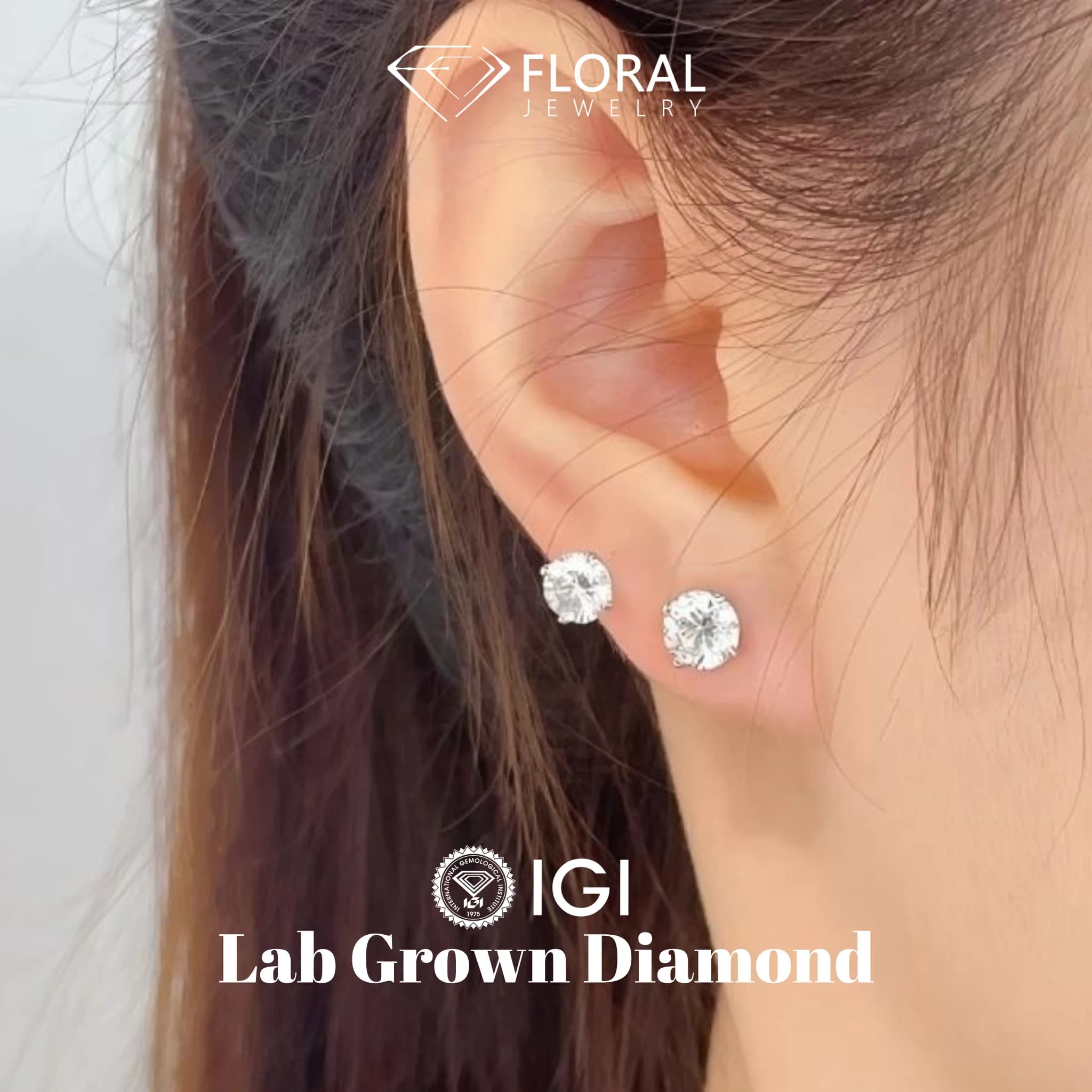 Orecchini a lobo solitari con diamante coltivato in laboratorio, in oro 14K, oro 18K, platino, a 4 griffe, modello Martini, certificati IGI, ideali come regalo