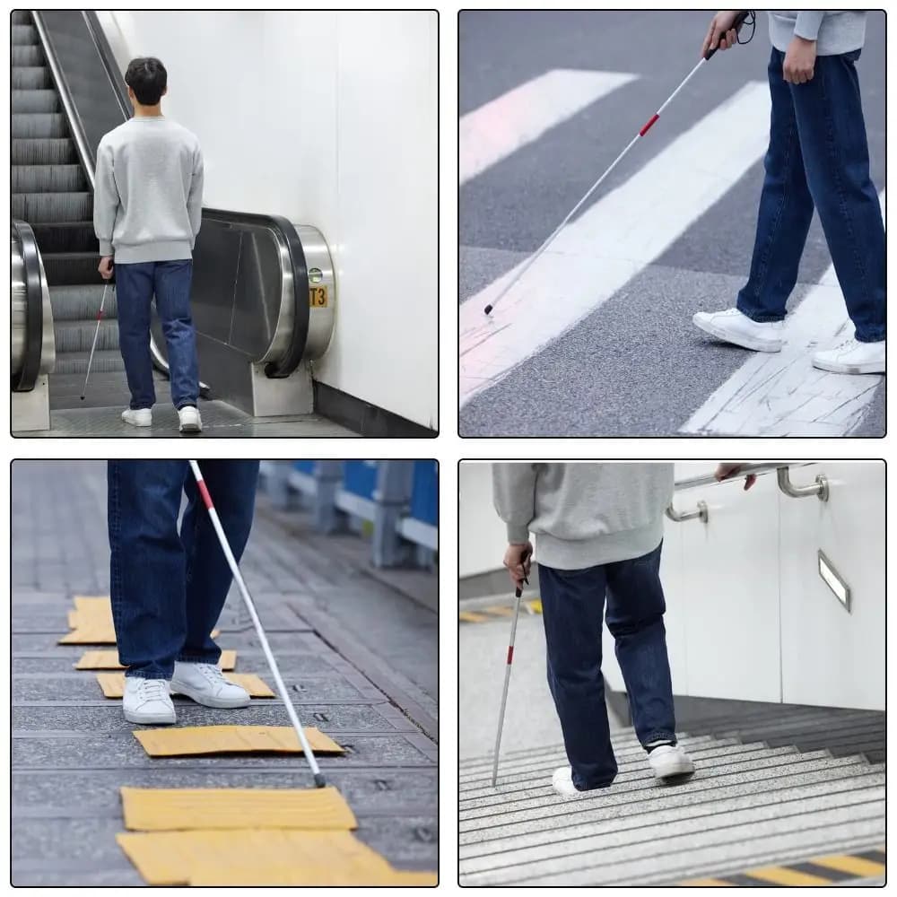 Aluminum Alloy Blind Walking Stick Adjustable Height Reflective Trekking Stick for Hiking Portable Non-slip Handle