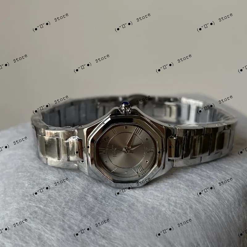Quartz watch with tempera commuting high-end silver polygonal gray with popular texture for women