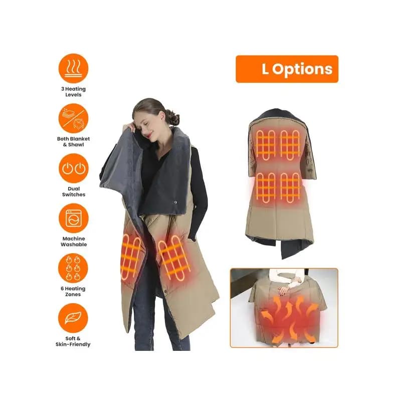 Coperta riscaldata USB elettrica Poncho Scialle avvolgente con fori per il braccio con cerniera, tasca, 3 livelli di riscaldamento, 6 zone di riscaldamento, doppio interruttore,
