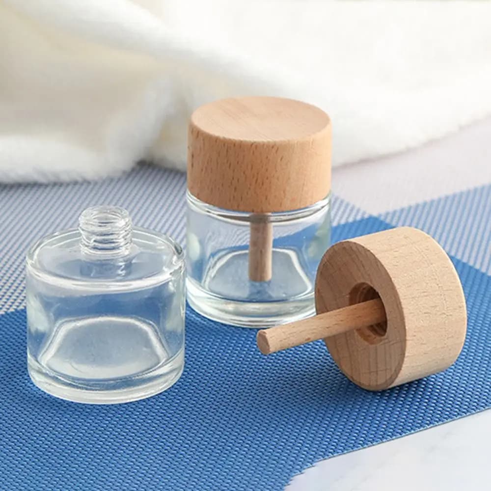 Bottiglia di Vetro Vuota per Oli Essenziali, Creativa Fai-da-Te, con Tappo in Legno, Trasparente, Ricaricabile, per Aromaterapia e Profumazione Ambiente