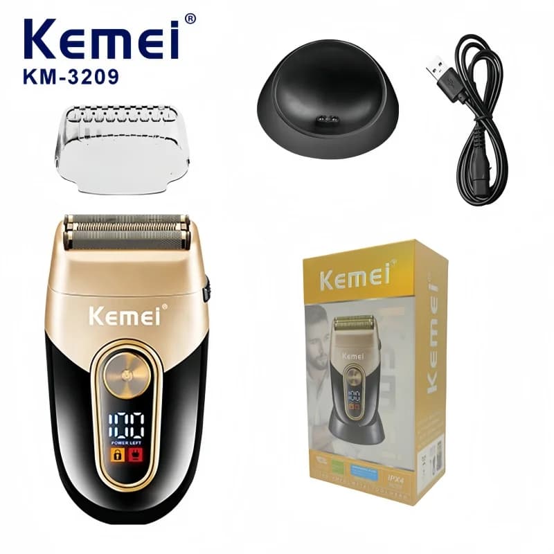 Kemei KM-3209 Double Layer Alternative Electric Razor – USB Charging with Support, Razor for Head, Men's Rulebarba
