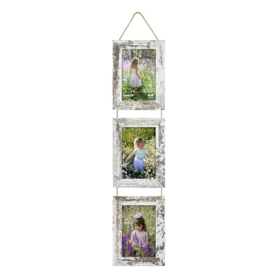 4x6 Picture Frames Collage, Real Glass Wooden Vertical Hanging 3 Opening 4 by 6 Photo Frame,,1 Pack