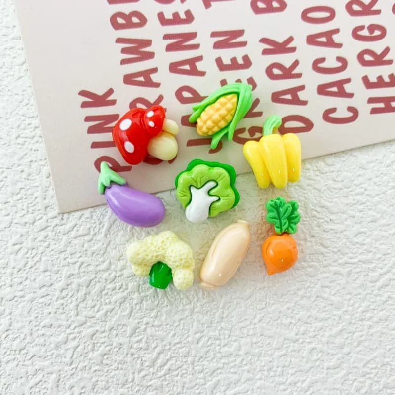 Mini Peperoni, Funghi, Mais, Cavoli Commestibili in Resina per Decorazioni Fai-da-Te, Accessori per Cover di Cellulari, Nail Art, Diamanti e Mollette per Capelli