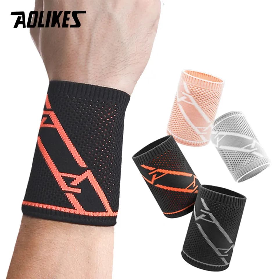 Support sleeve for wrist band AOLIKES-compression brace in elastic knitted and breathable-for tennis, gym, Sport, tendonitis