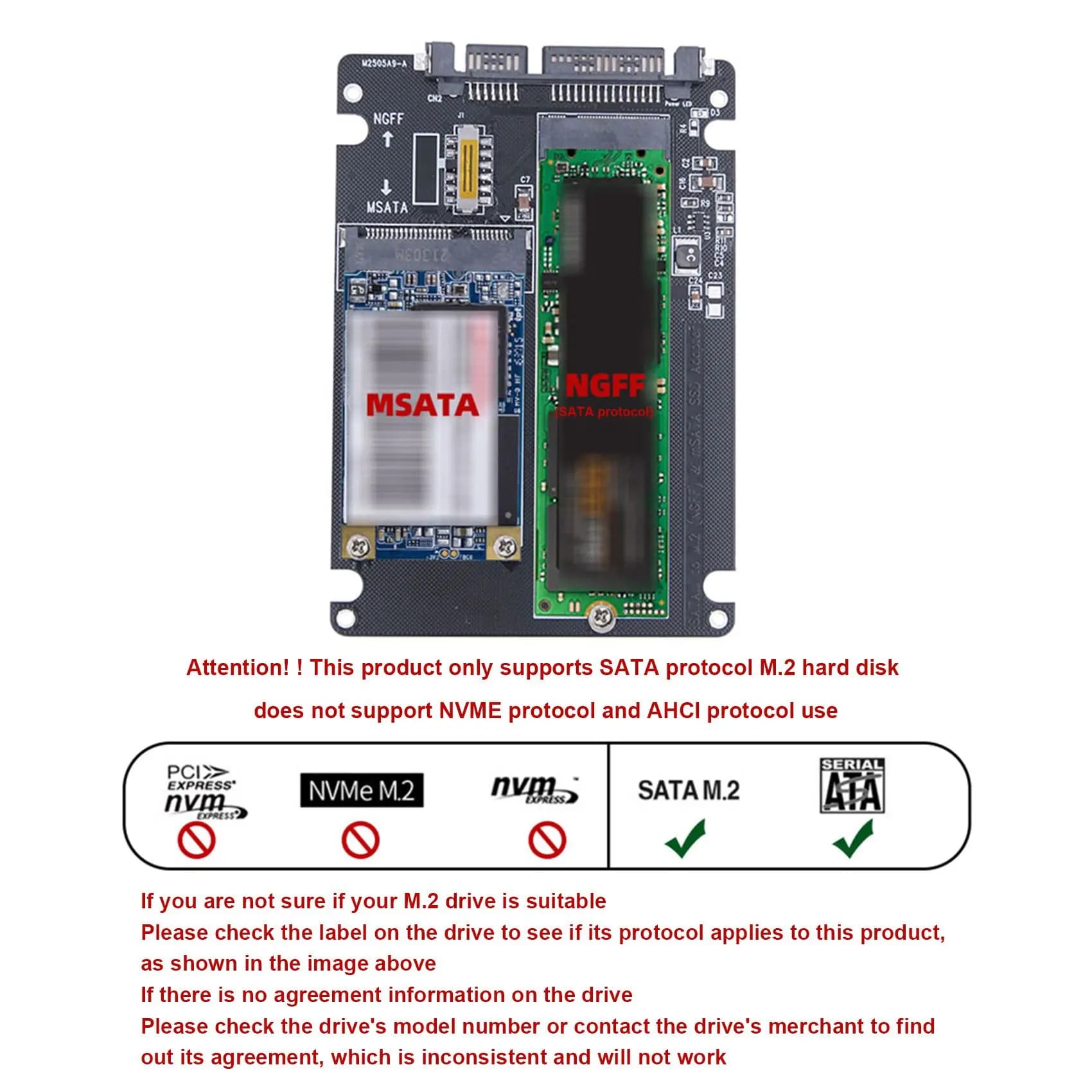 ABDQ-M.2 NGFF MSATA SSD to SATA 3.0 Adapter Card 2 in 1 Converter Card M.2 SSD Adapter Card External Hard Drive Enclosure