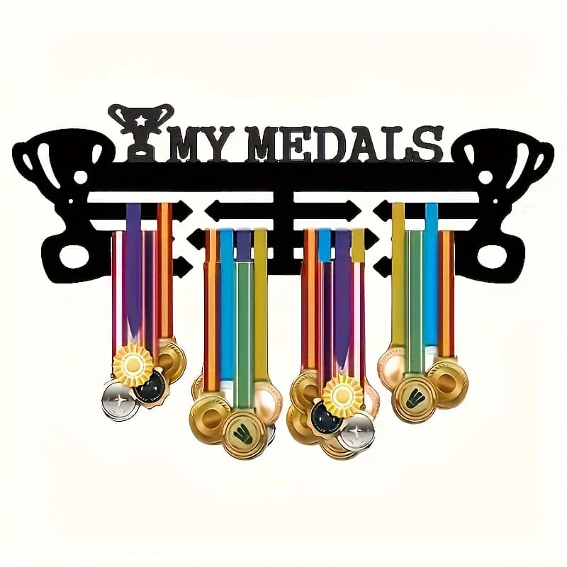 1pc [Space-Saving Cup-Shaped Rack] Wall-Mounted Trophy Medal Display Rack - Premium Metal Construction, Adjustable Hooks Holder