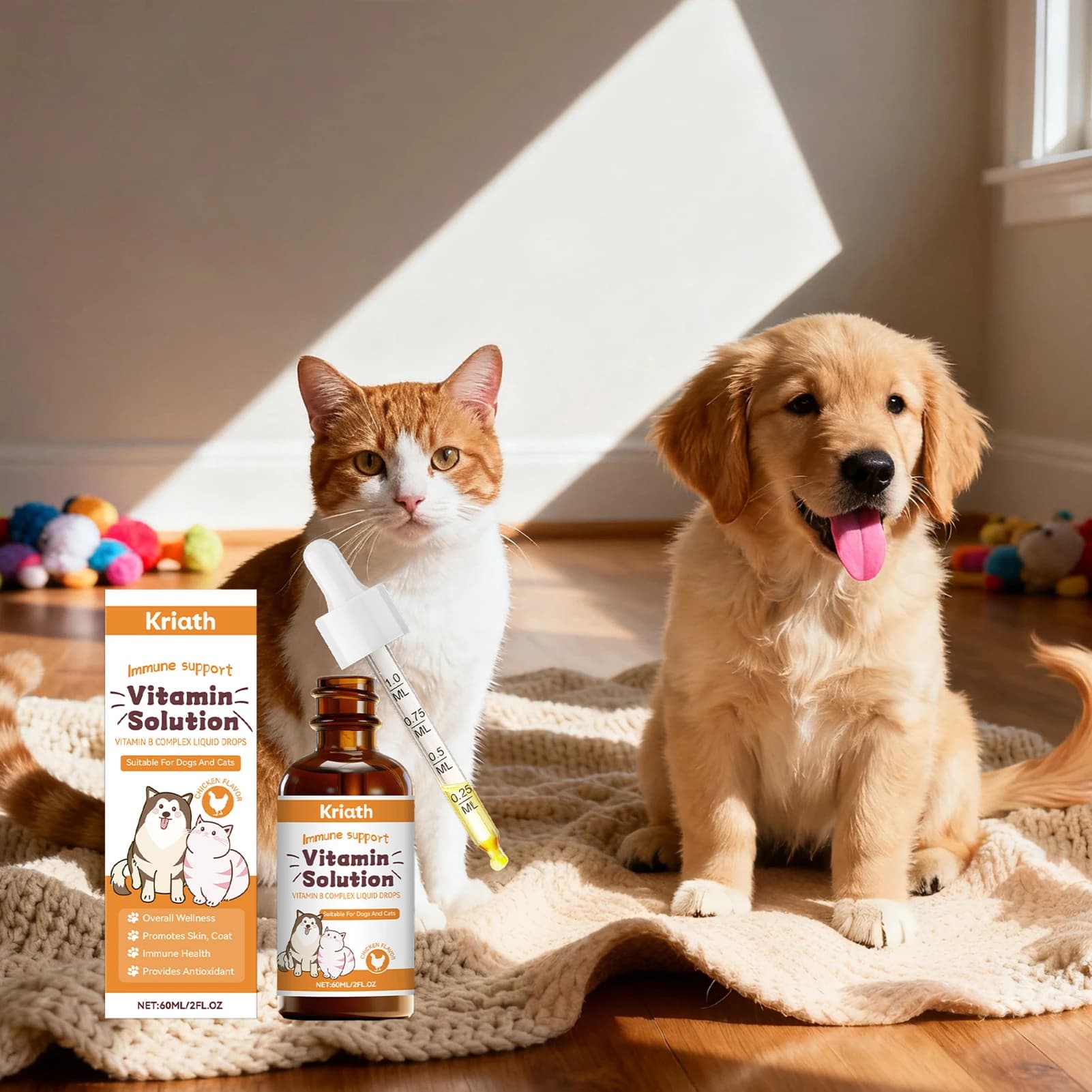 Complesso di vitamine B da 60 ml per cani gatti supporto immunitario cura del corpo degli animali gocce gocce naturali per toelettatura per la crescita del pelo degli animali domestici e la salute della pelle