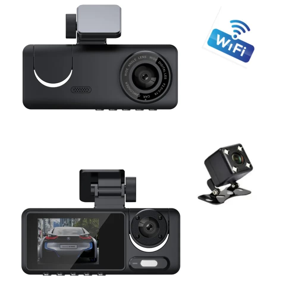 XZY 1080P Three Channel WiFi Dash Cam Front Inside Rear Triple Recording Infrared Night Vision Car Dashboard Camera