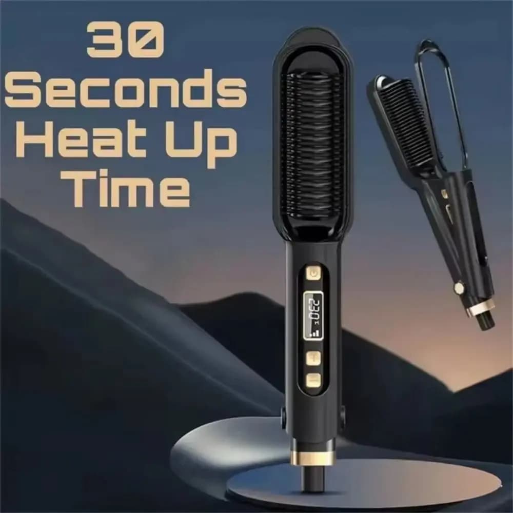 Pettine Elettrico Anti-Scottatura per Lisciare i Capelli con Display LED Digitale 2 in 1, Spazzola Lisciante a Ioni Negativi a Riscaldamento Rapido