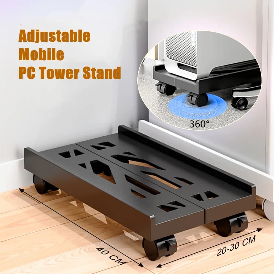 Supporto per torre per PC mobile regolabile con ruote sotto il supporto per CPU da scrivania Supporto host per computer mobile stabile e regolabile per l'home office