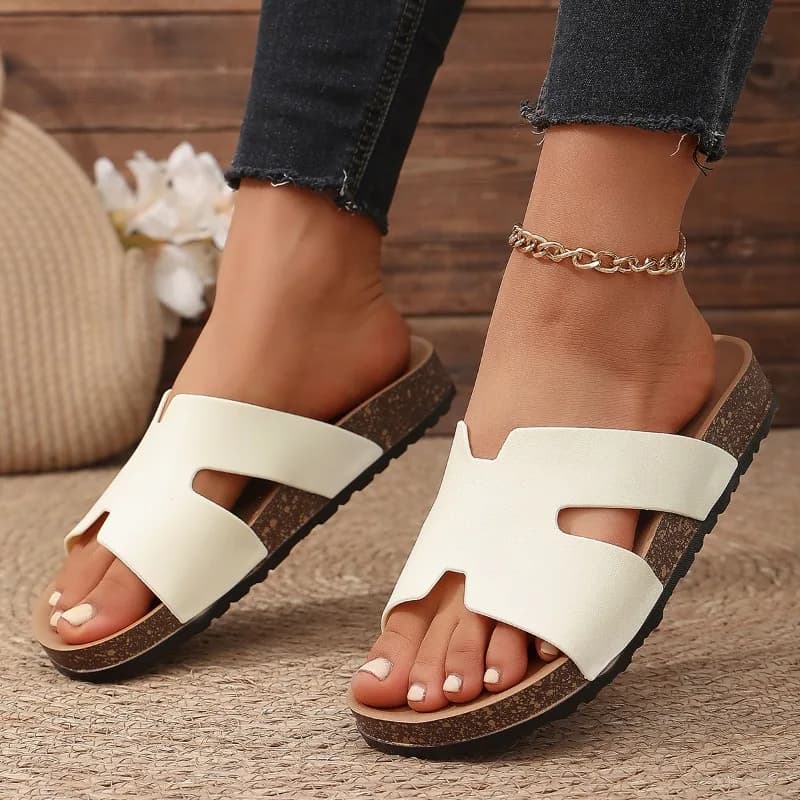 Sandali Estivi da Donna, in Pelle PU, Sandali Piatti, Ciabatte Alla Moda Resistenti all'Usura per Esterni, Pantofole Antiscivolo da Donna