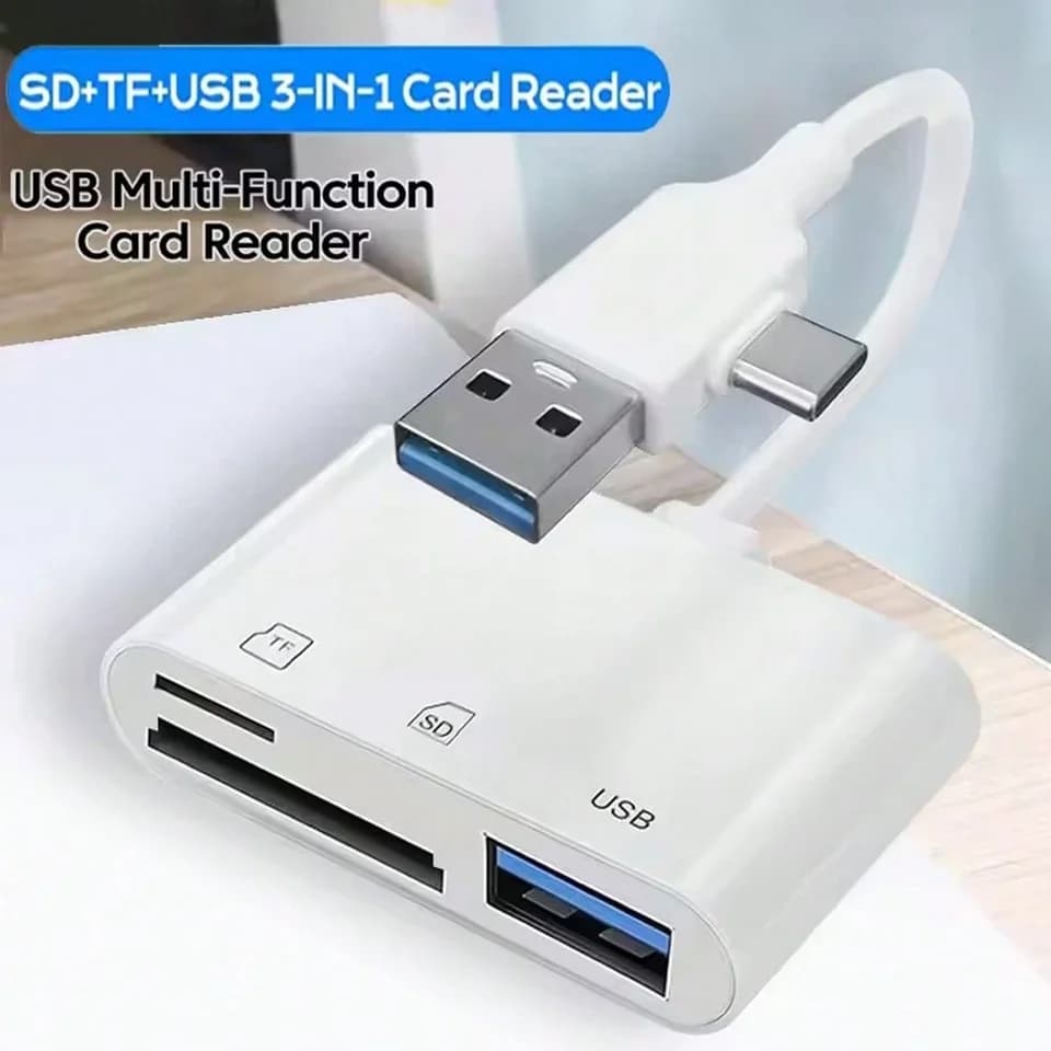 T-Shaped 3 In 1 OTG Card Reader USB USB-C Support SD TF Camera Memory Card Adapter For iPhone 15 16 17 Pro Max Samsung S21-S25