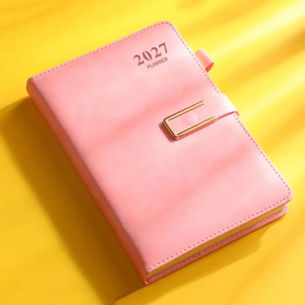 English 2027 Schedule Planner Notepad 12 Months Efficiency To-do List Notebook Portable Leather Cover Personal Schedule Journal