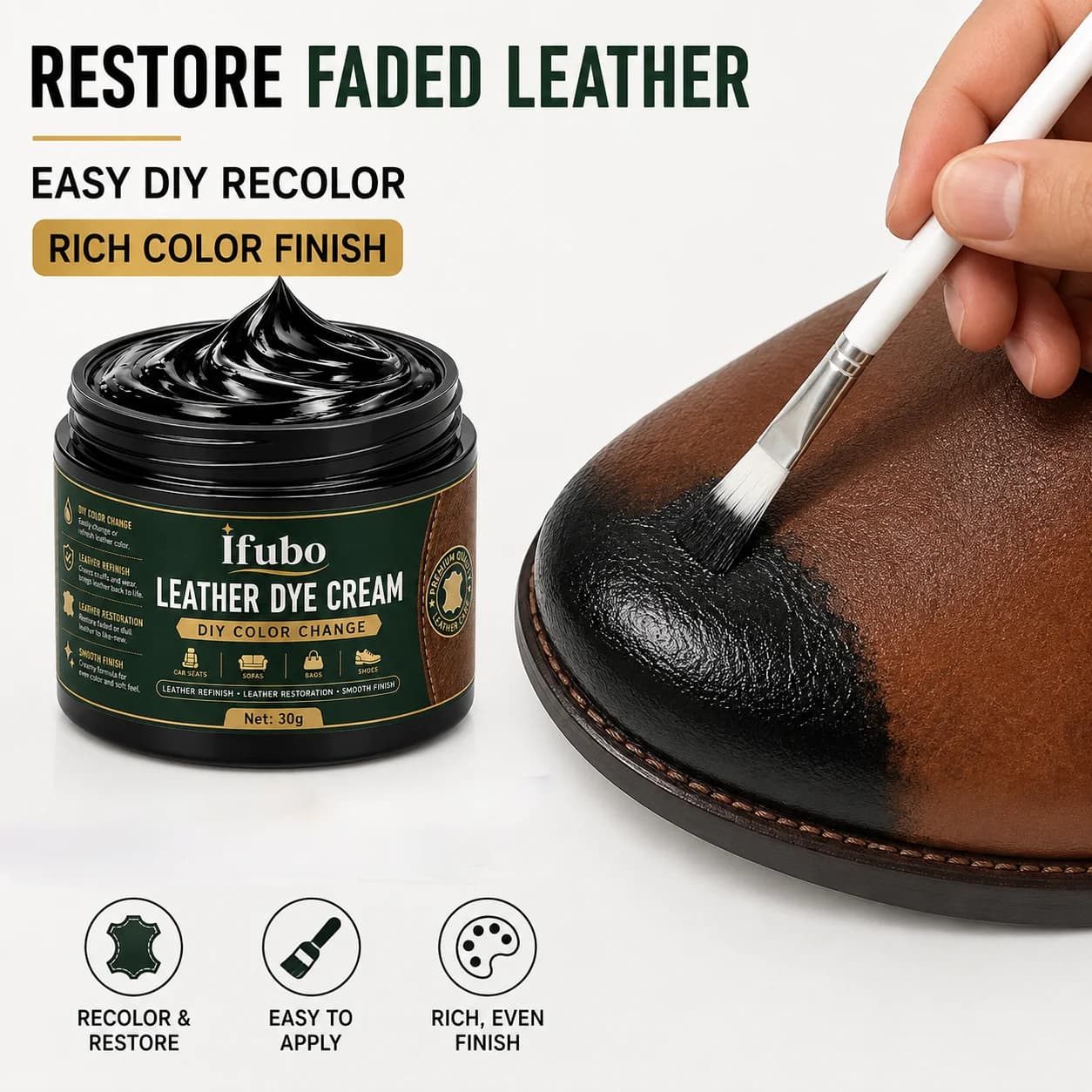 Leather Color Fixer Black Restorer For Shoes Sofa Bags Car Seats Light Color Wear Repair Kit With Brushes Sponges Bottle