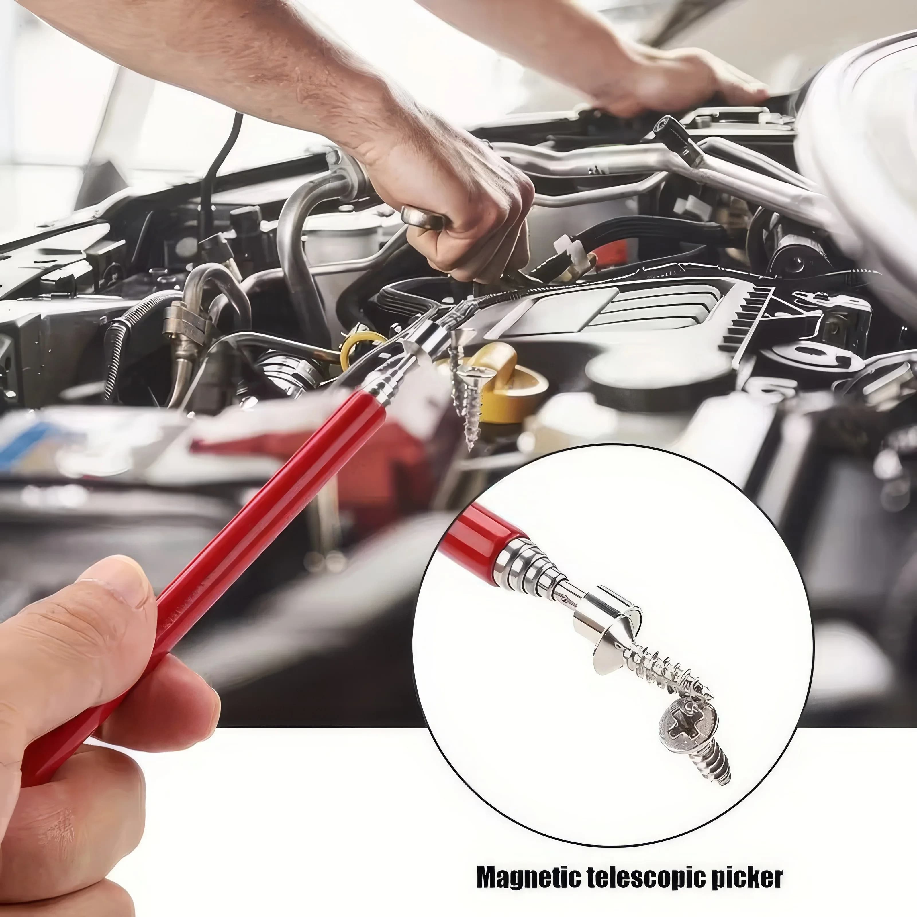 1 pezzo di strumento magnetico per la raccolta di magneti, arancione, impugnatura antiscivolo, manico estensibile, adatto per la manutenzione dell'auto e il riciclo dei metalli