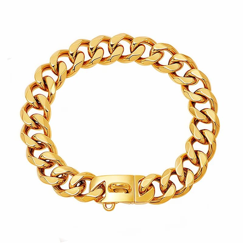 Metal Dog Collar Stainless Steel Pet Choker Gold Silver 19mm Wide Lead for Medium Large Dogs French bulldog Labrador Retriever
