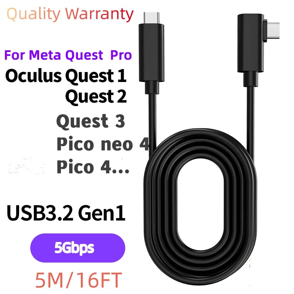 Link Kabel per Meta Quest Pro Quest3 Cavo USB 3.2 Gen1 Trasferimento dati Ricarica rapida per accessori Oculus Cavo VR tipo C 3M 5M