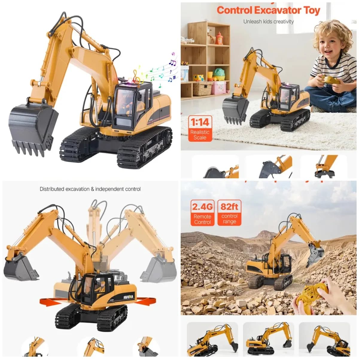 Escavatore telecomandato giocattolo 15 canali scala 1:14 Escavatore RC per bambini